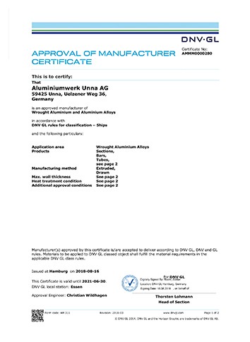 挪威船級社船用變形鋁合金制造商認證